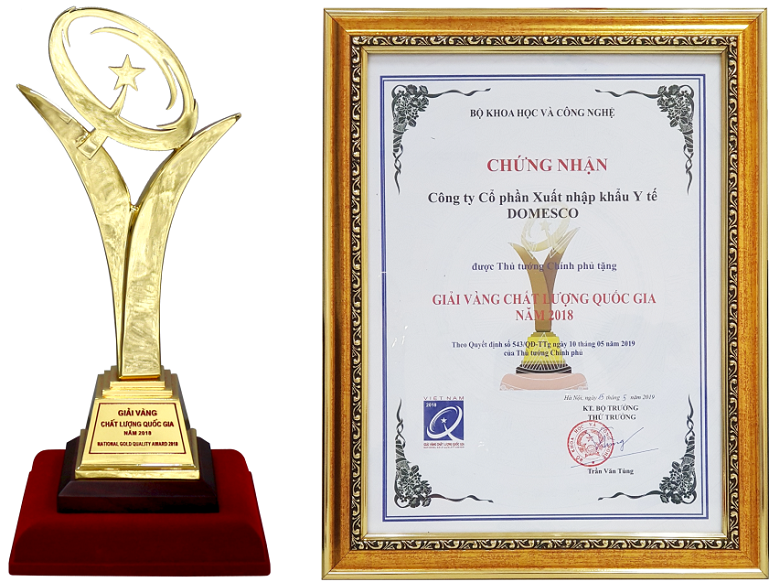 DOMESCO - 01 TRONG 03 DOANH NGHIỆP DƯỢC ĐÓN NHẬN GIẢI THƯỞNG CAO QUÝ GIẢI VÀNG CHẤT LƯỢNG QUỐC GIA NĂM 2018
