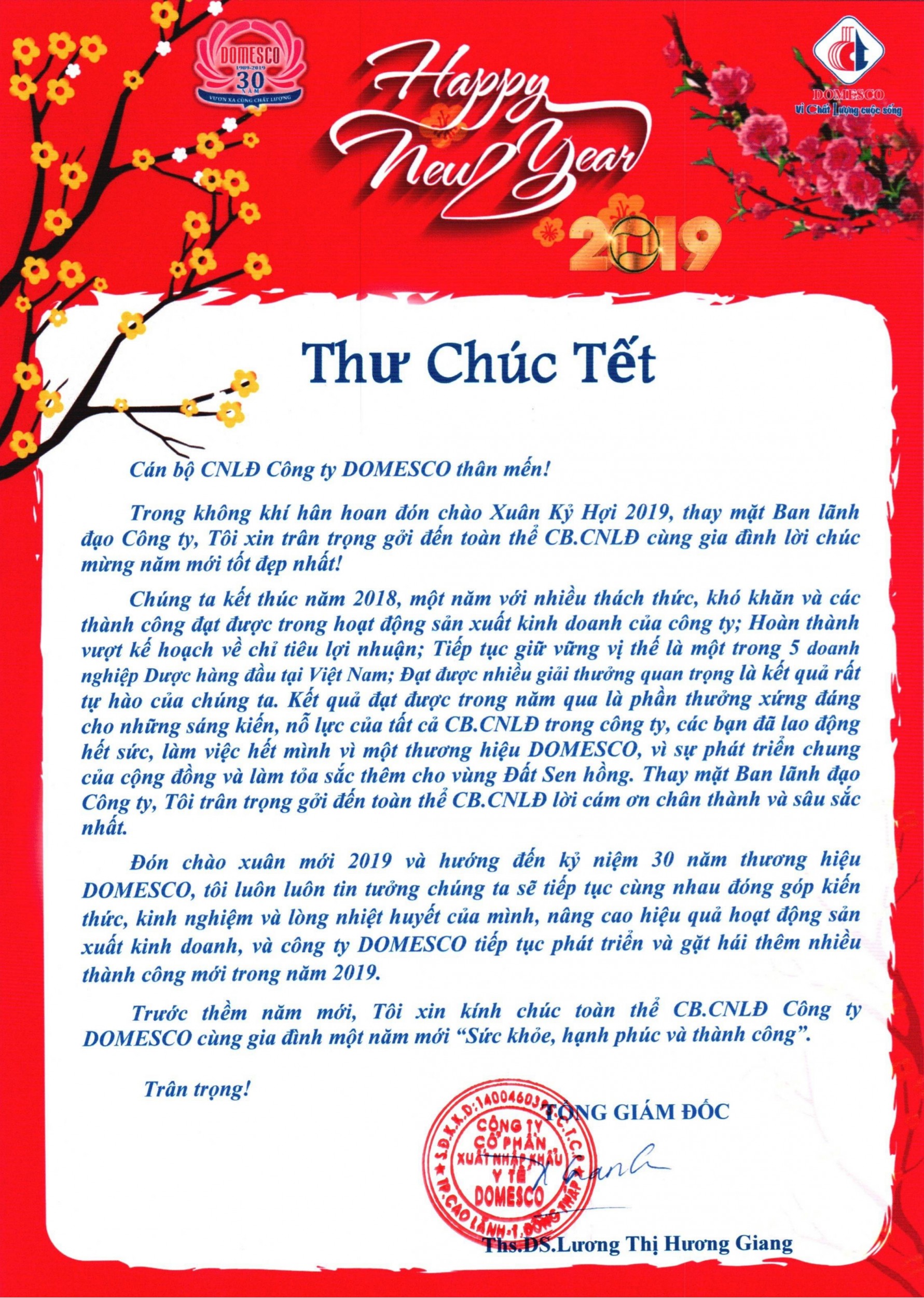 THƯ CHÚC TẾT 2019