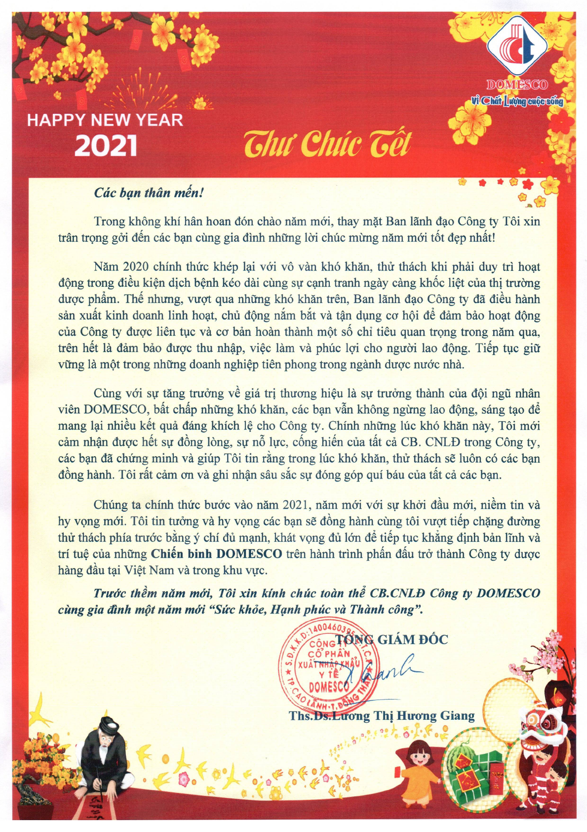 THƯ CHÚC TẾT TÂN SỬU 2021