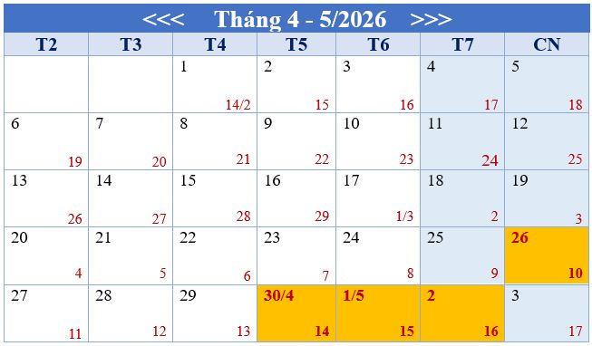 THÔNG BÁO NGHỈ LỄ GIỖ TỔ HÙNG VƯƠNG, LỄ 30/4 & 1/5